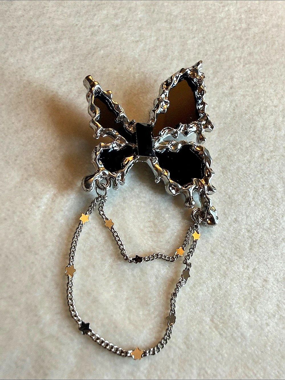 Butterfly Brooch in Black & Silver Like New